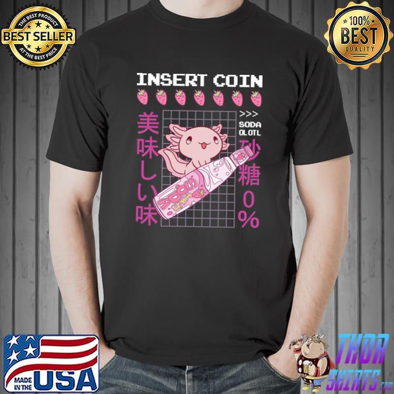 Insert Coin Kawaii Axolotl Riding Soda Aesthetic Japanese Anime T-Shirt