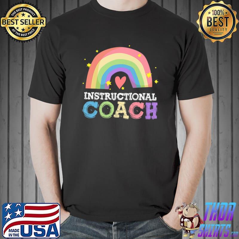 Instructional Coach Crew Rainbow Hearts Matching Back To School Group T-Shirt