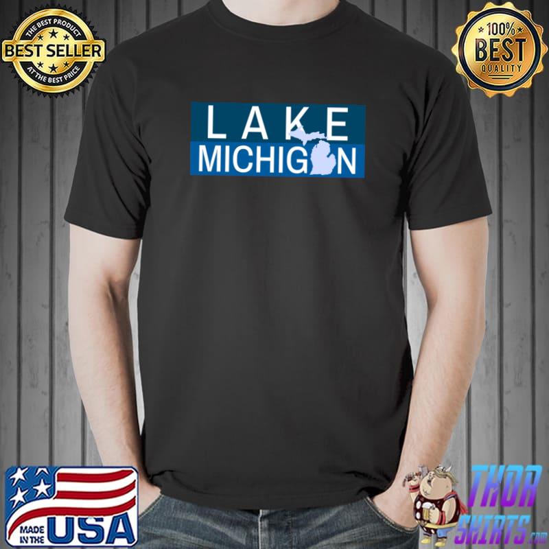 Lake Michigan USA Silhouette Shades of Blue Bar Lines Classic T-Shirt