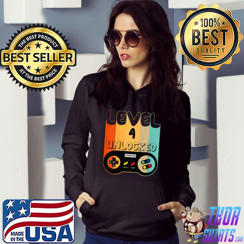 Level 4 Unlocked Video Gamer 4th Birthday Vintage T-Shirt Hoodie