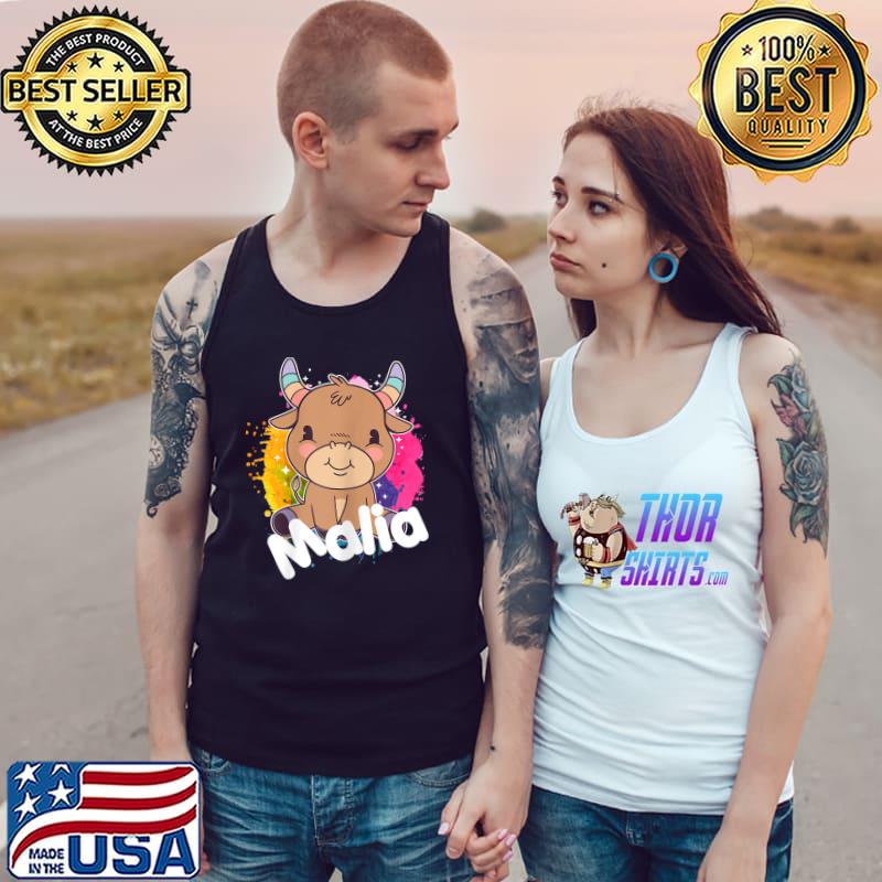 Malia Beautiful Girl Name With Adorable Little Cow T-Shirt Tank Top