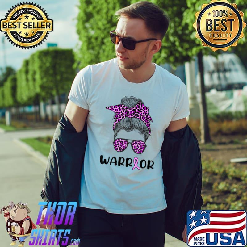 Messy Bun Leopard Pink Warrior Breast Cancer Awareness Month T-Shirt