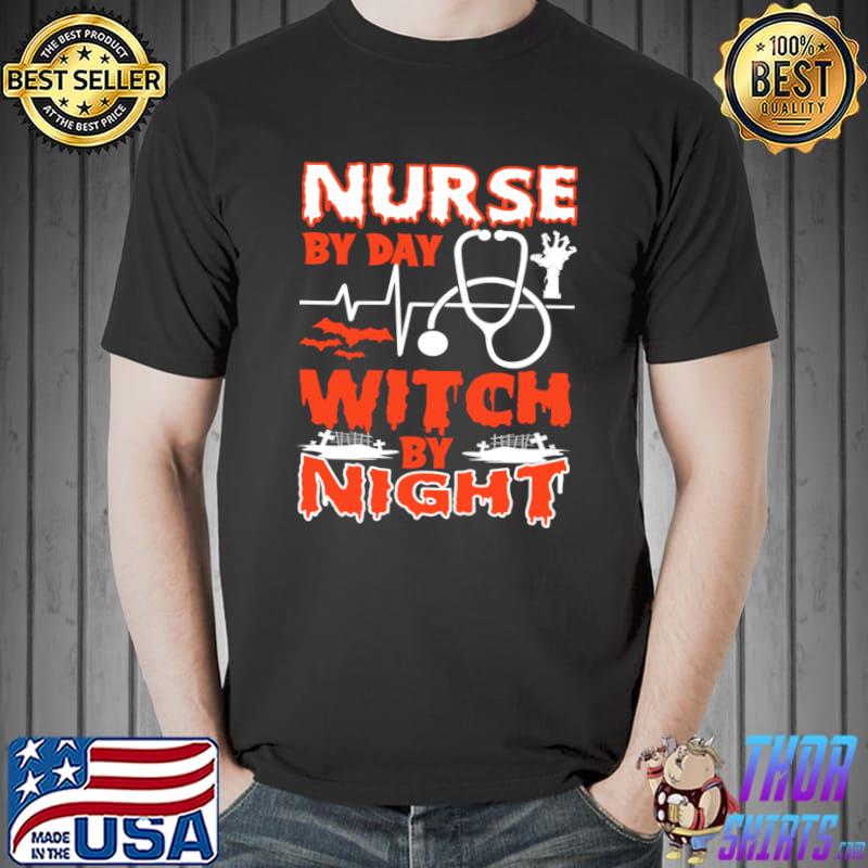 Nurse By Day Witch By Night Heart Beat Halloween Costume T-Shirt