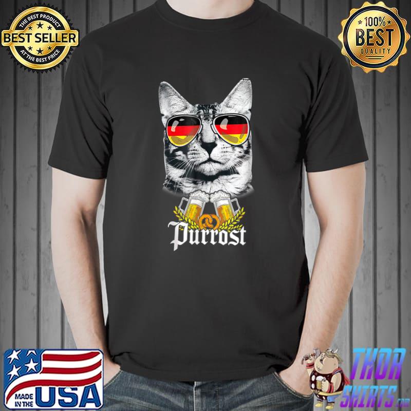 Oktoberfest Prost Purrost Cat Sunglasses Flag German Beer T-Shirt