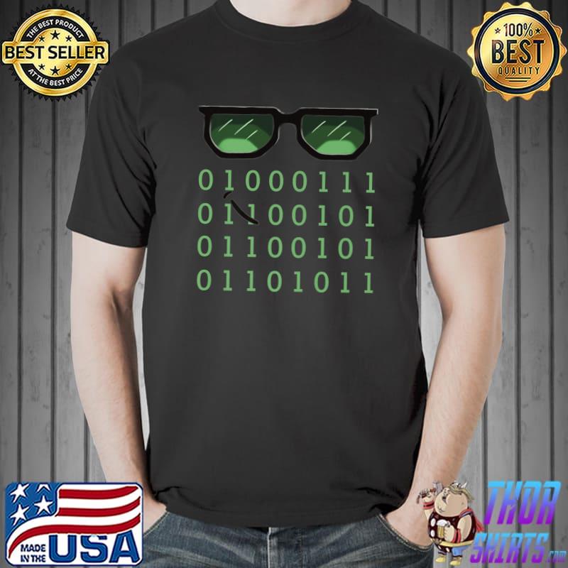 Programming Geek With Sunglasses And Binary Coding T-Shirt