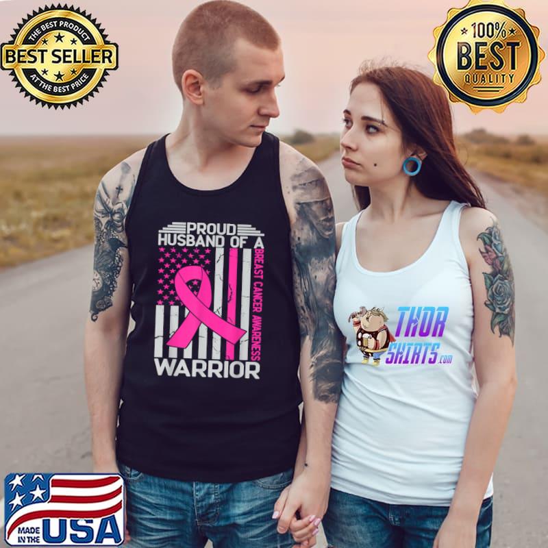 Proud Husband Of A Warrior Breast Cancer Awareness American Flag T-Shirt Tank Top