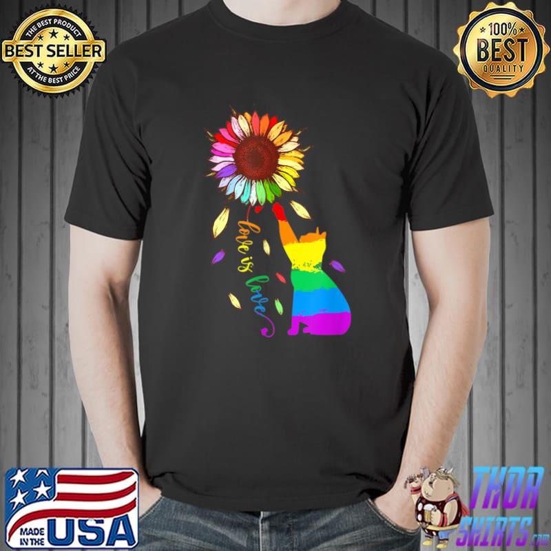 Rainbow Sunflower Cat Love Is Love Lgbt Gay Lesbian Pride T-Shirt