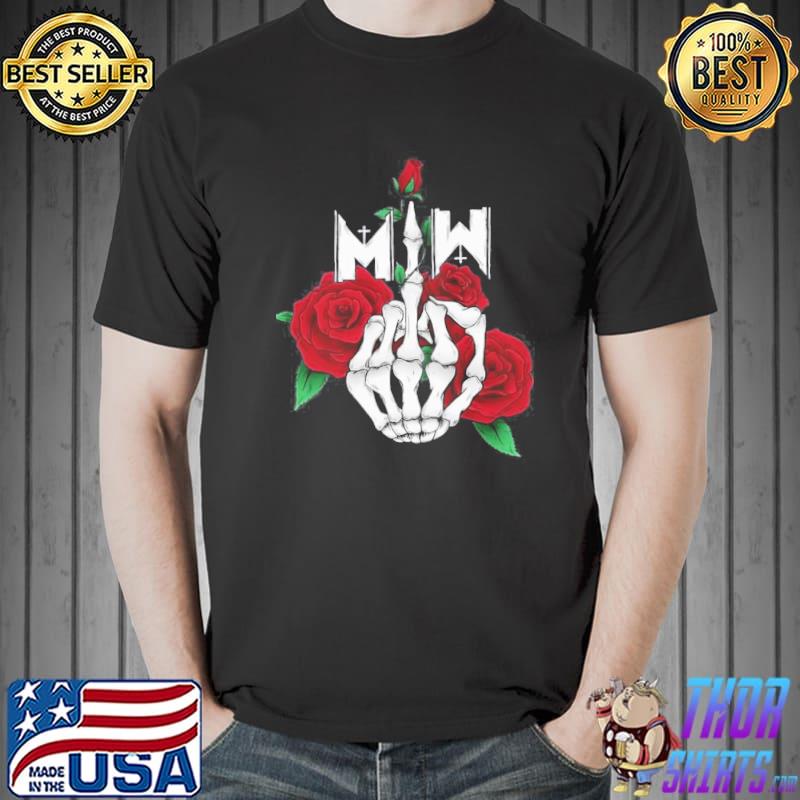 Rose middle finger motionless in white band shirt