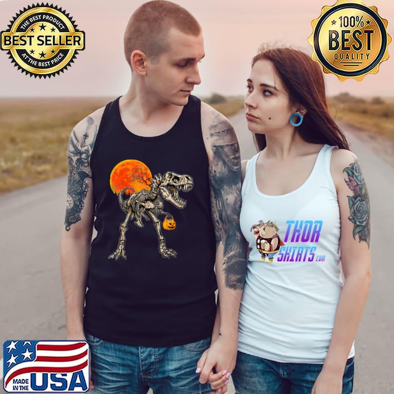 Skeleton Dinosaur T rex Boys Halloween Mummy Blood Moon Pumpkin T-Shirt Tank Top