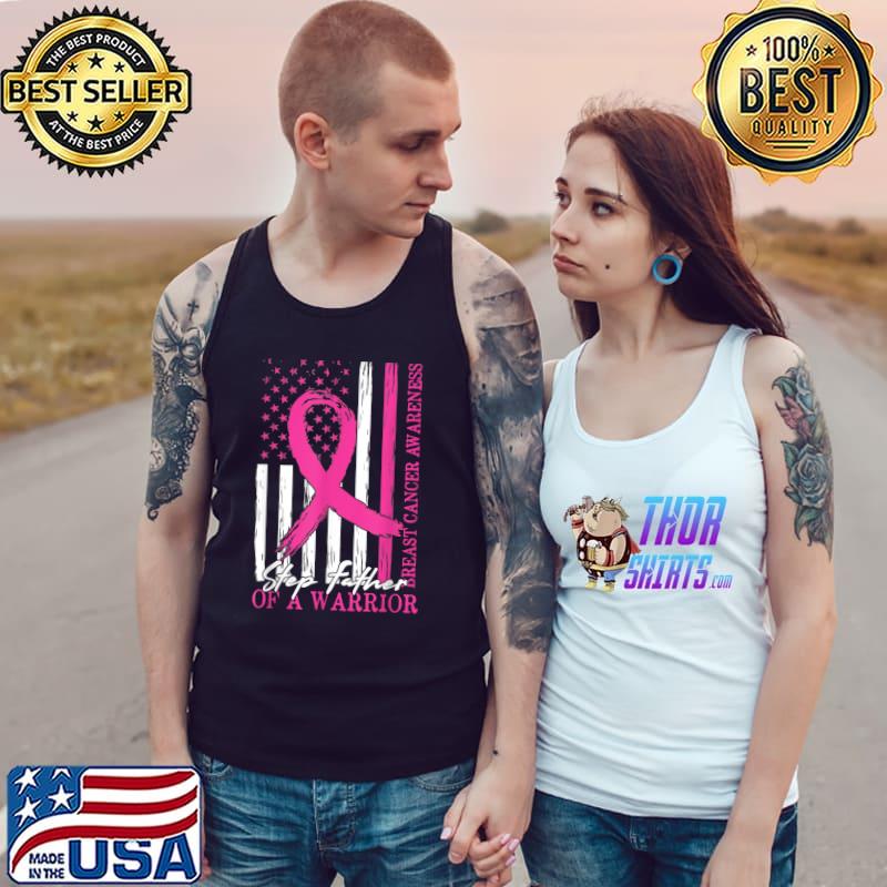 Step Father Breast Cancer Support Warrior Ribbon Pink Usa Flag T-Shirt Tank Top