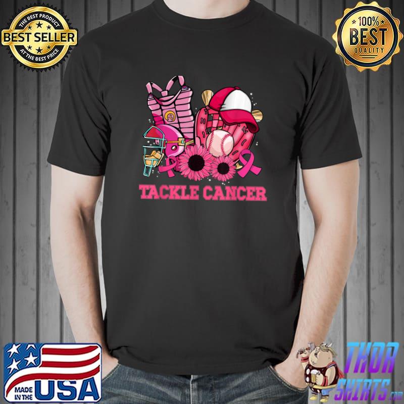 Tackle Cancer Baseball Pink Ribbon Sunflower Breast Cancer T-Shirt