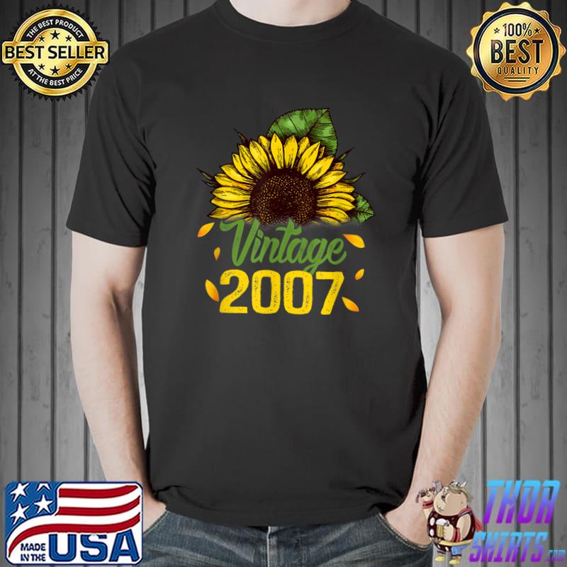 Vintage 2007 15 Year Old Born In 2007 15th Birthday Floral Sunflower T-Shirt