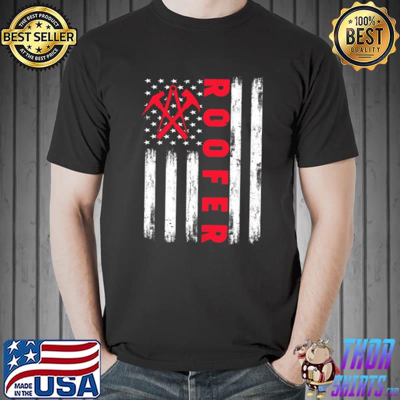Vintage American Flag 4th Of July Roofer Patriotic Roofing T-Shirt