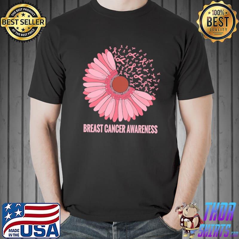 Flower and ribbon breast cancer awareness shirt