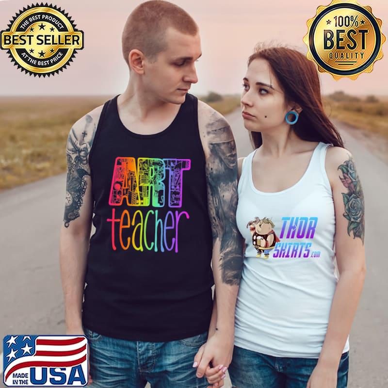 Art teacher supplies doodle in rainbow color art teacher christmas s Tank Top