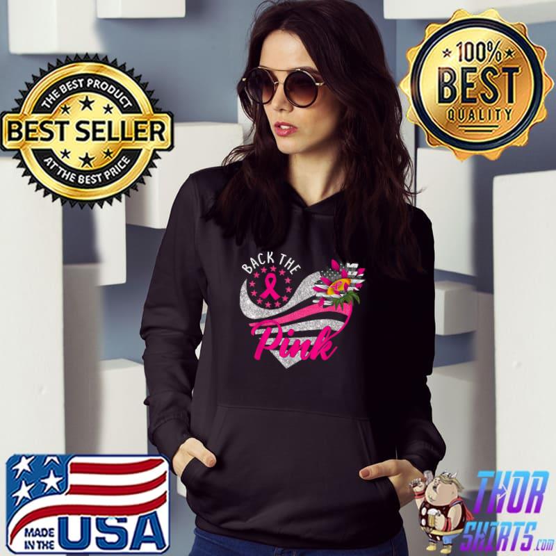 Back The Pink Ribbon Heart Sunflower Flag Breast Cancer Awareness T-Shirt Hoodie