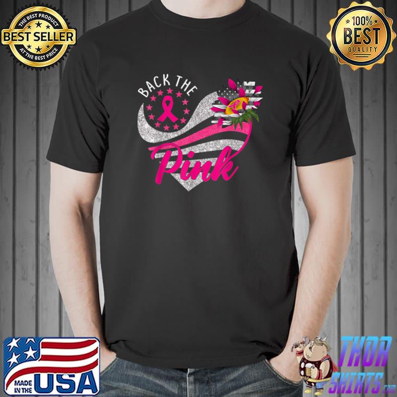 Back The Pink Ribbon Heart Sunflower Flag Breast Cancer Awareness T-Shirt
