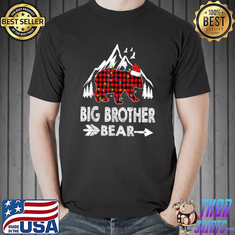 Big Brother Bear Christmas Pajama Red Plaid Buffalo Family T-Shirt