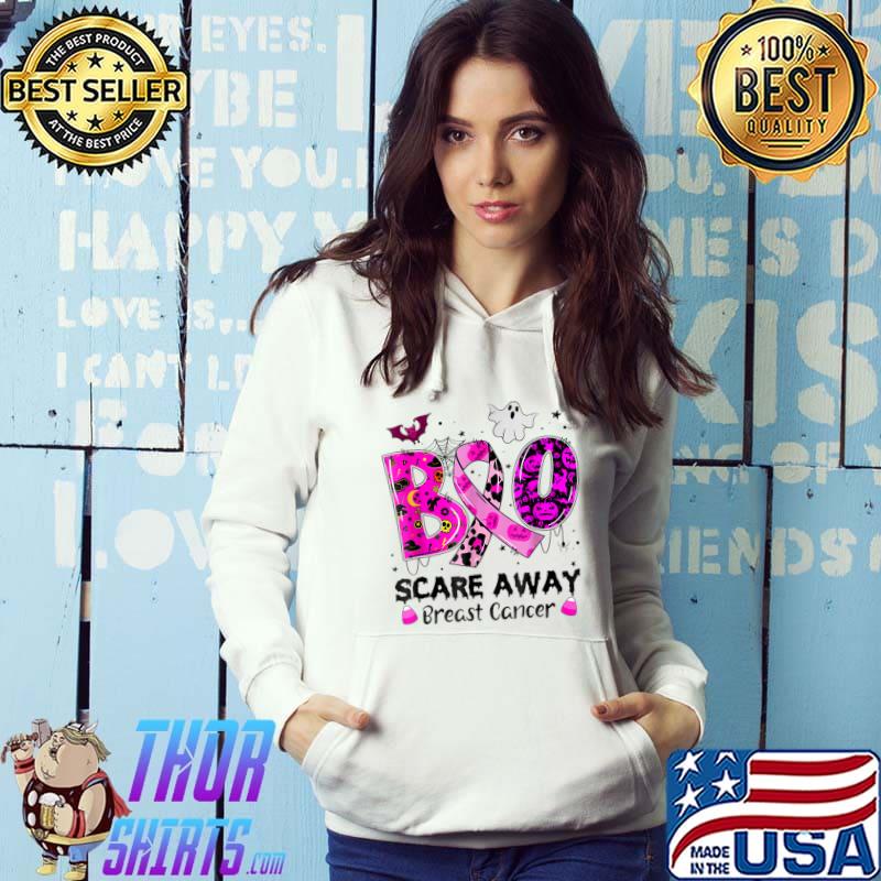 Boo Scare Away Breast Cancer Bats And Corn Candy Ghost Halloween Costume T-Shirt Hoodie