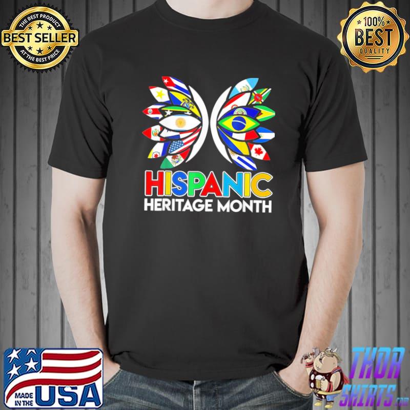 Butterfly hispanic heritage month latino all countries flags new design shirt