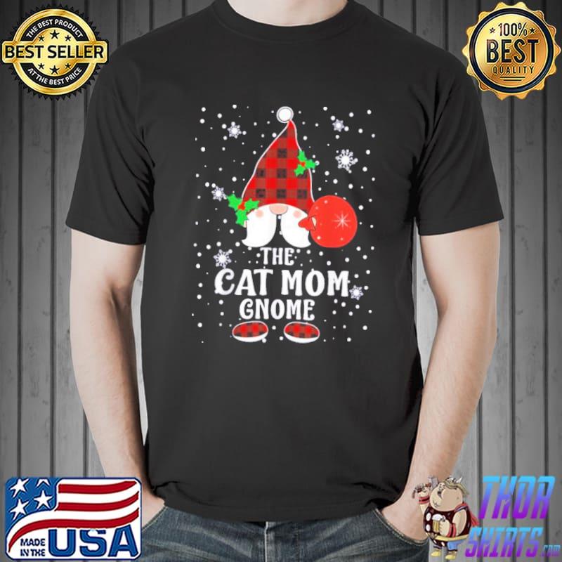 Cat mom gnome buffalo plaid matching family christmas shirt