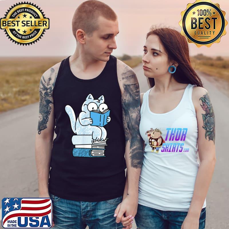 Cat Reading Book Lover T-Shirt Tank Top