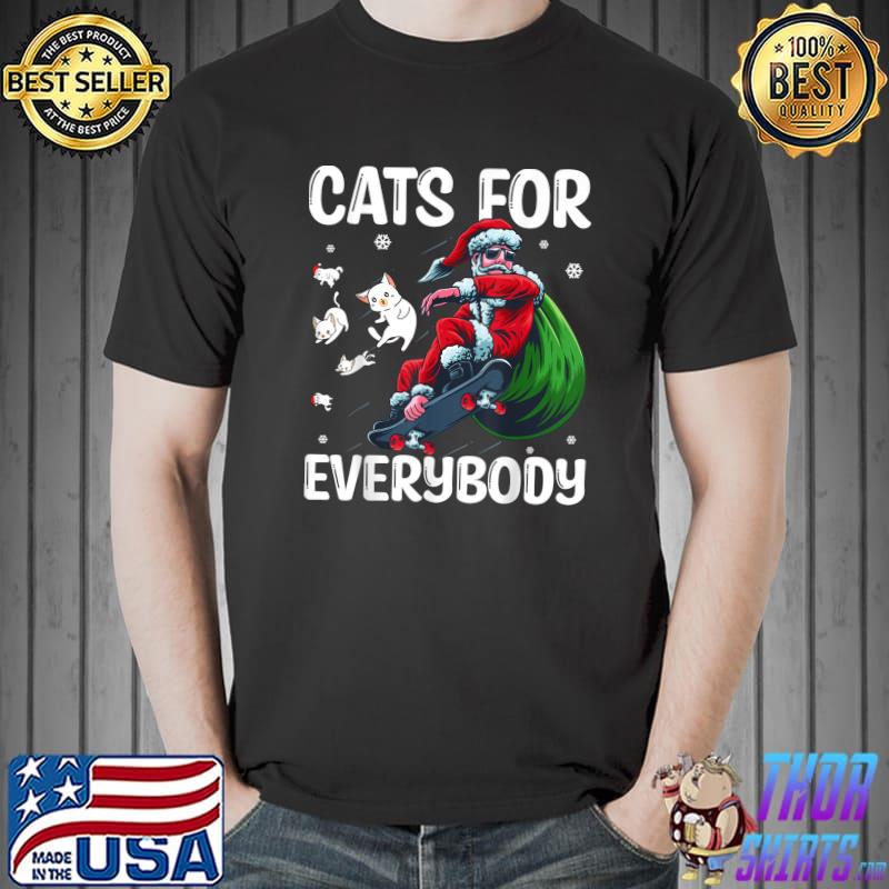 Cats For Everybody Santa Skateboarding Christmas PJs Xmas T-Shirt