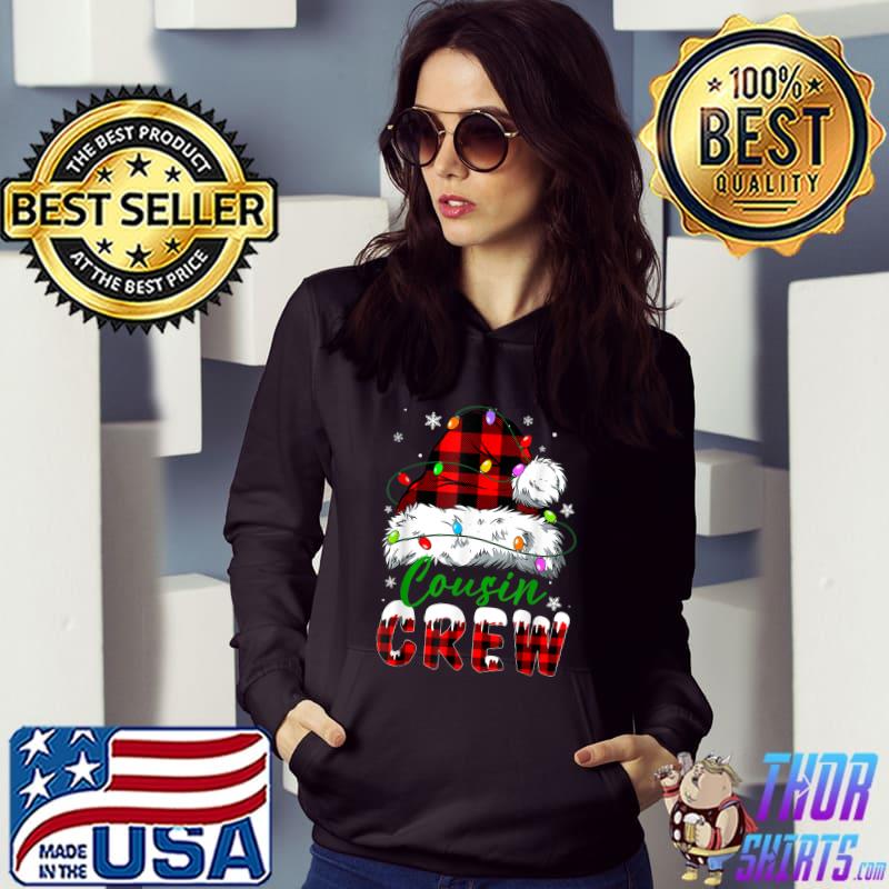 Cousin Crew Santa Red Plaid Hat And Lights Xmas Christmas Pajamas T-Shirt Hoodie