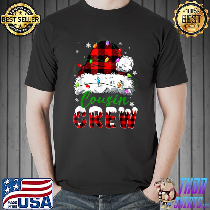 Cousin Crew Santa Red Plaid Hat And Lights Xmas Christmas Pajamas T-Shirt