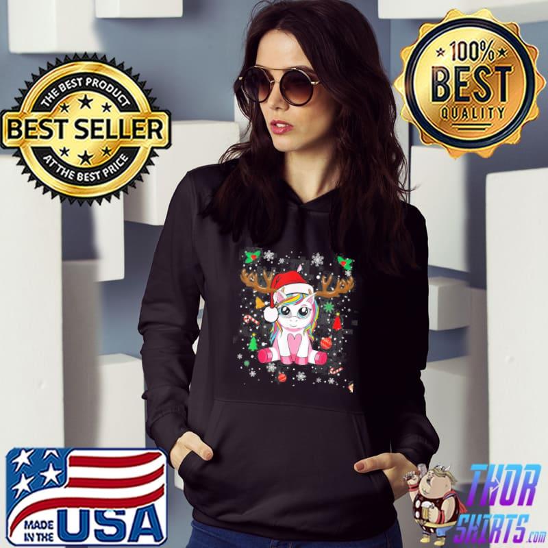Cute christmas girls women xmas unicorn deer s Hoodie