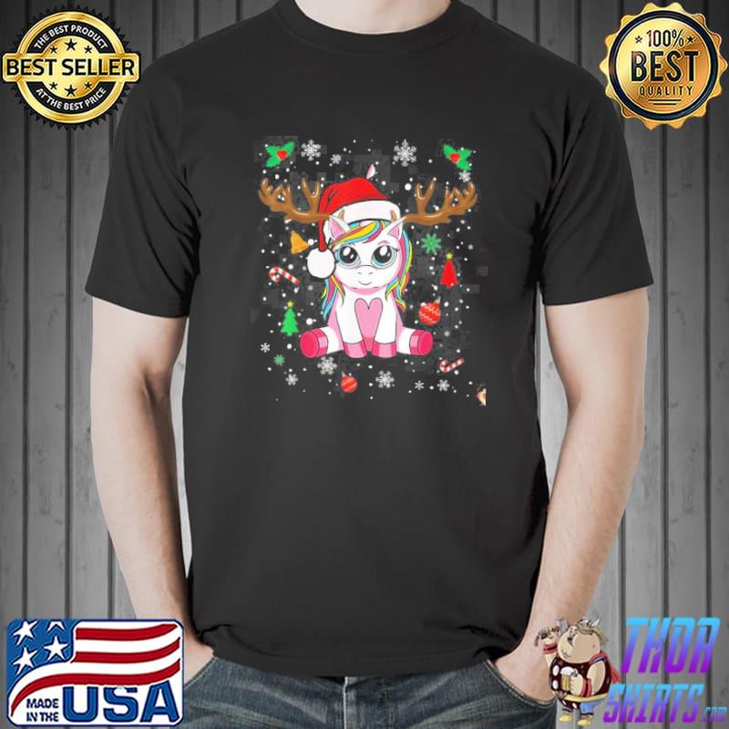 Cute christmas girls women xmas unicorn deer shirt