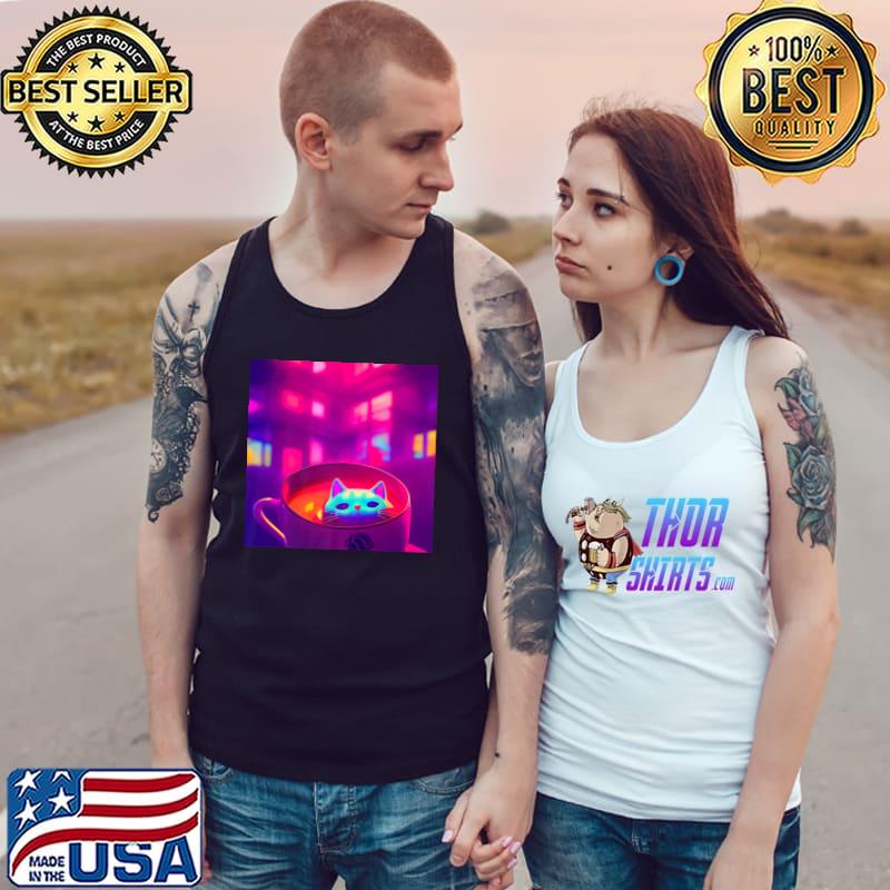Cute Kawaii Anime Cat Relaxing In Tea Bath Portrait Design T-Shirt Tank Top