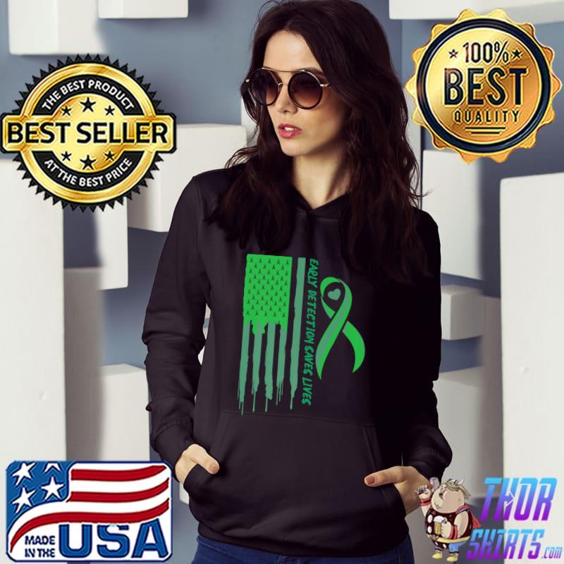 Early Detection Saves Lives Liver Cancer Fight Ribbon Chemo Awareness Usa Pride Flag T-Shirt Hoodie
