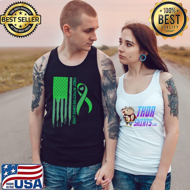 Early Detection Saves Lives Liver Cancer Fight Ribbon Chemo Awareness Usa Pride Flag T-Shirt Tank Top