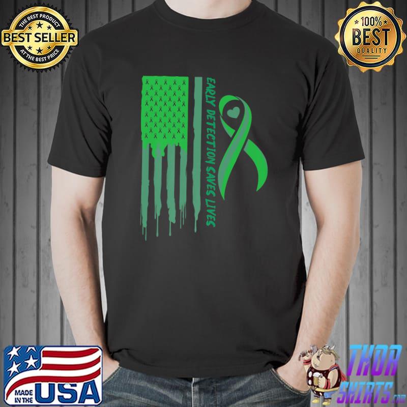 Early Detection Saves Lives Liver Cancer Fight Ribbon Chemo Awareness Usa Pride Flag T-Shirt