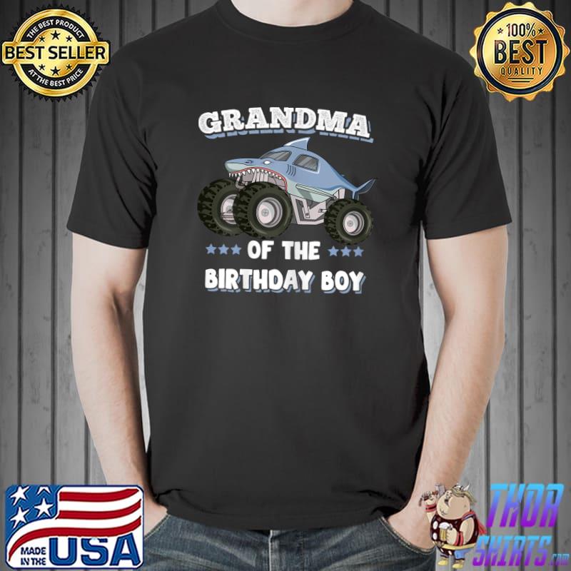 Grandma Of The Birthday Boy Fathers Monster Shark Truck Stars T-Shirt