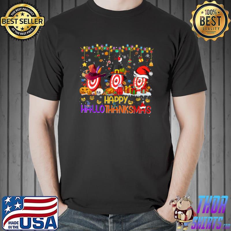 Hallothanksmas Archery Santa Hat Pumpkin Turkey Lights T-Shirt