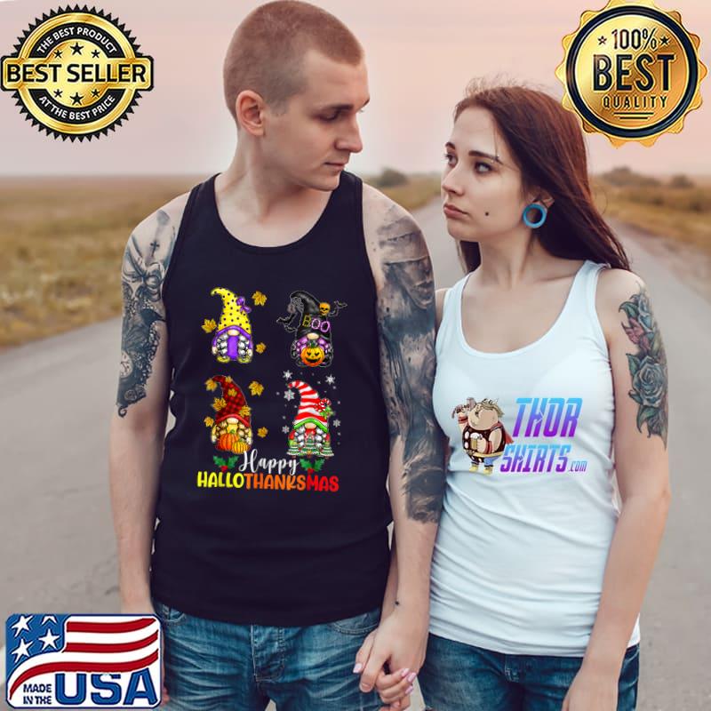 Halloween Gnomes Happy HalloThanksMas Thanksgiving Christmas T-Shirt Tank Top