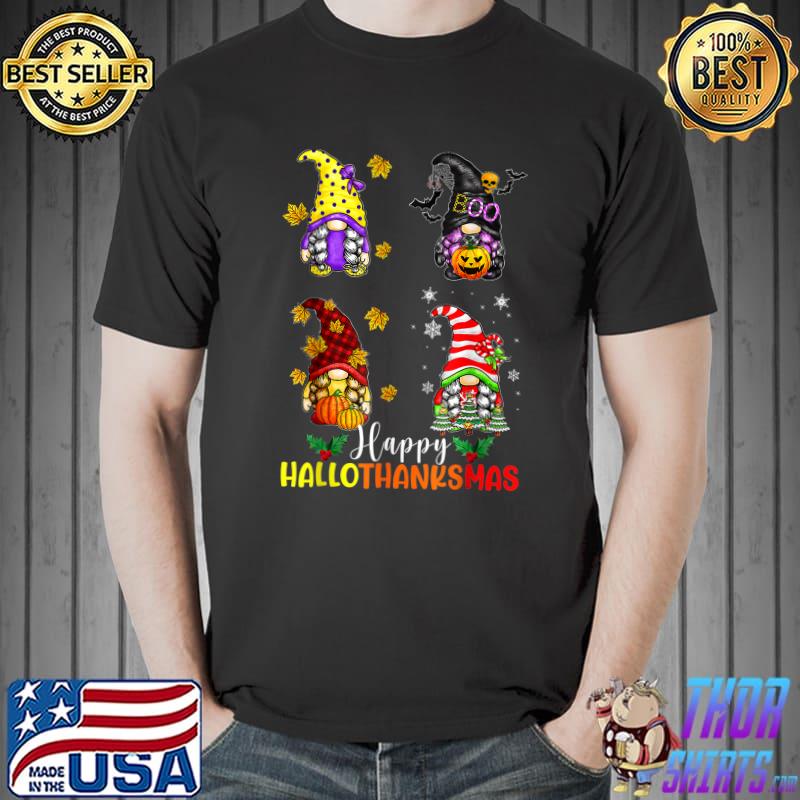 Halloween Gnomes Happy HalloThanksMas Thanksgiving Christmas T-Shirt