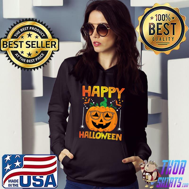 Happy Halloween Pumpkin With Sunglass Leopard Happy Halloween 2022 T-Shirt Hoodie