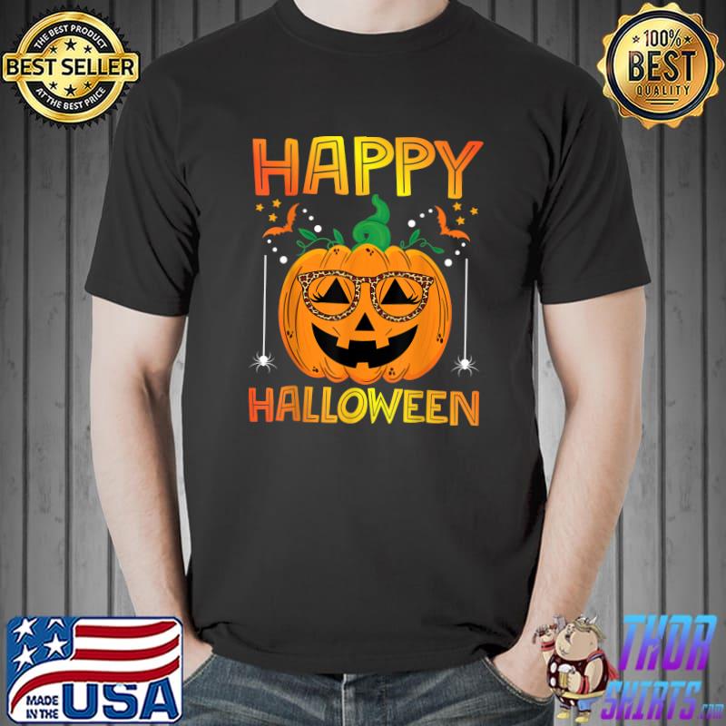 Happy Halloween Pumpkin With Sunglass Leopard Happy Halloween 2022 T-Shirt