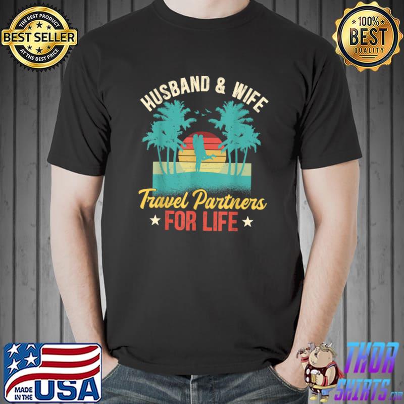 Husband And Wife Travel Partners For Life Beach Traveling Palm Tree Vintage T-Shirt