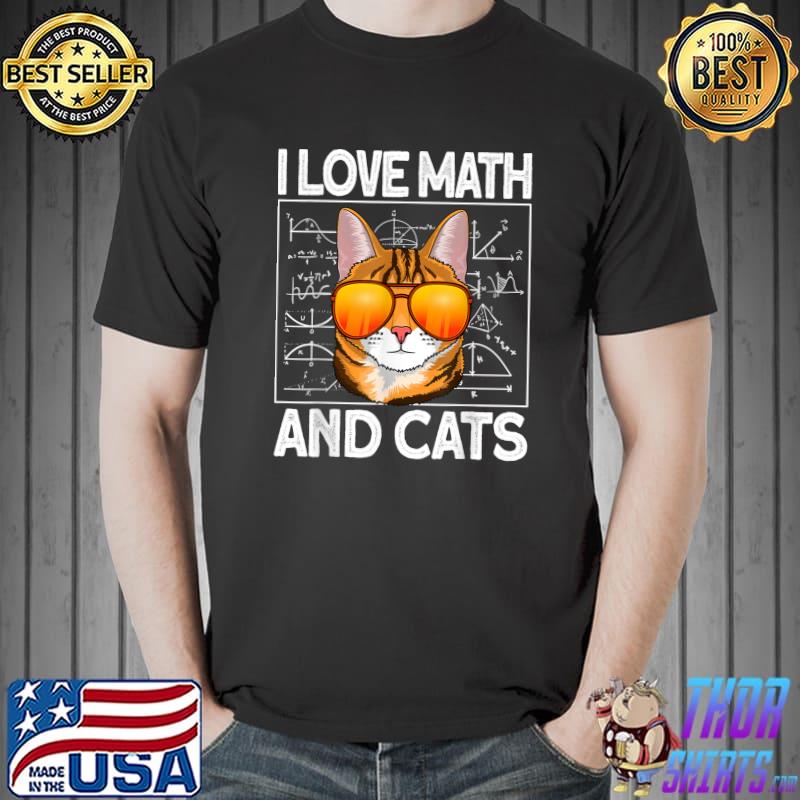 I love math and cats with sunglasses sunset water mathematics T-Shirt