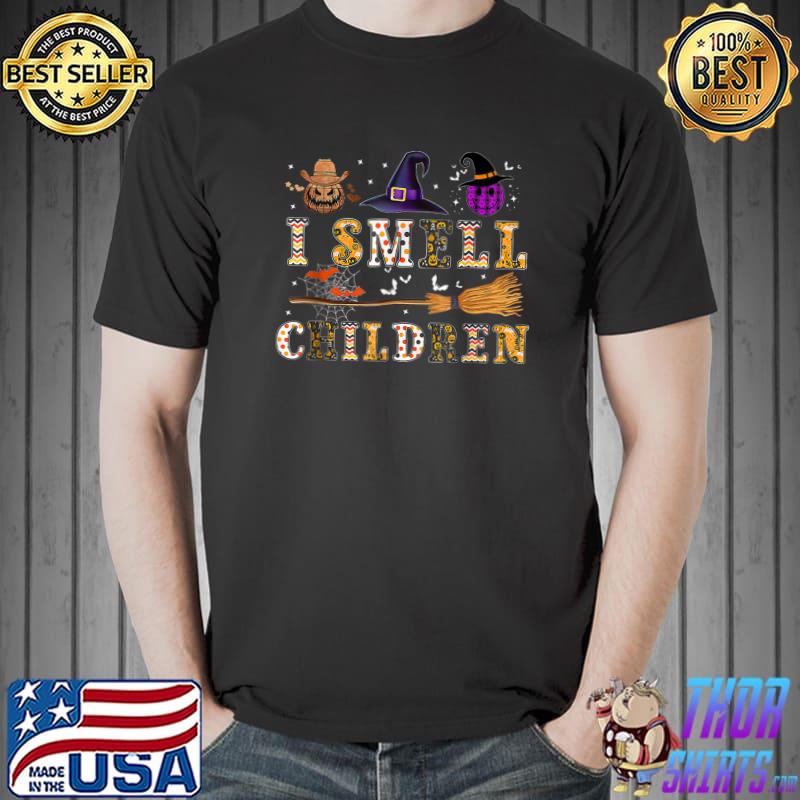 I Smell Children Witches Halloween Party Costume Hat Witch Pumpkin Broom T-Shirt