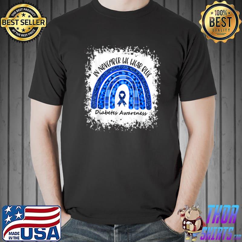 In November We Wear Blue Rainbow Leopard Diabetes Awareness T-Shirt