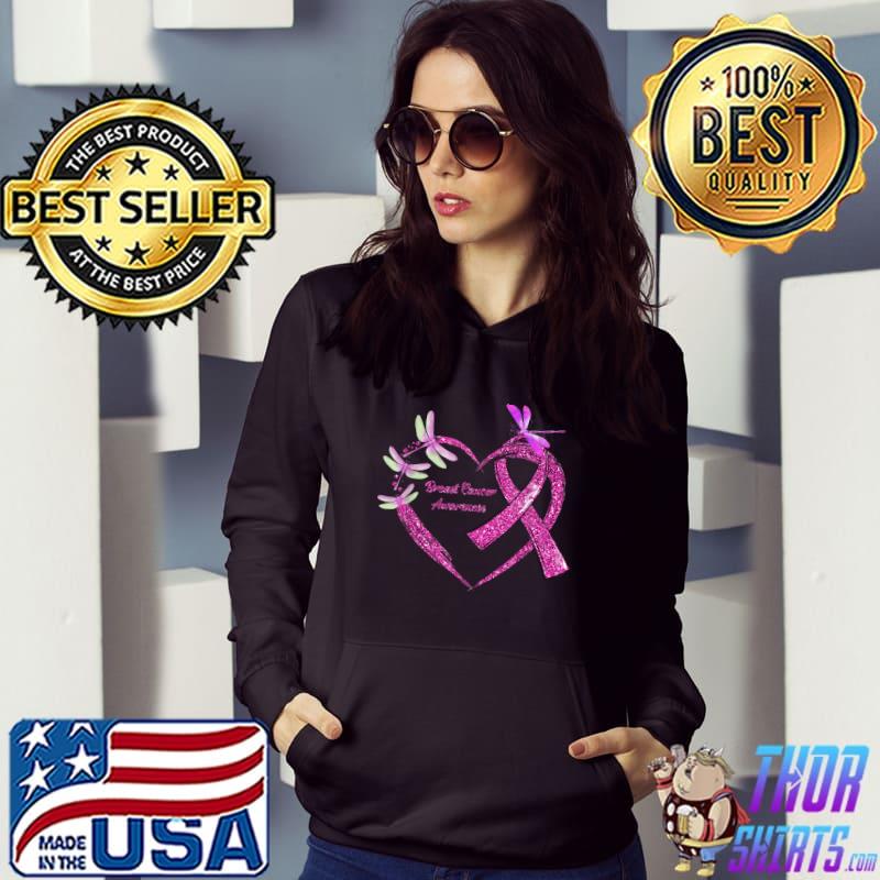 In October We Wear Pink Breast Awareness Heart Dragonfly T-Shirt Hoodie