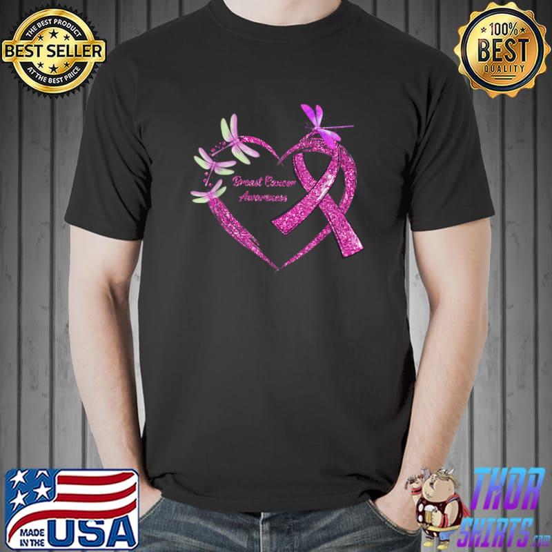 In October We Wear Pink Breast Awareness Heart Dragonfly T-Shirt