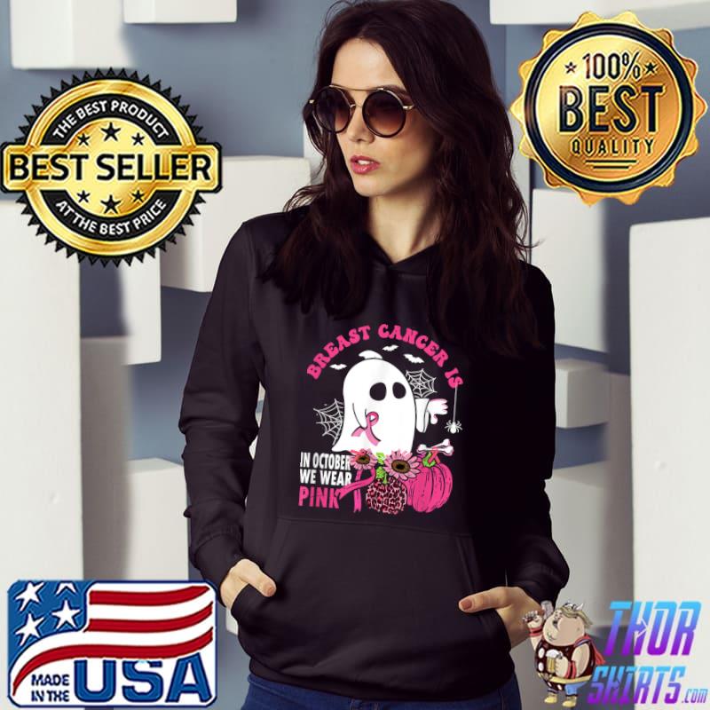 In October We Wear Pink Breast Cancer Pumpkin Halloween Boo Sunflower Leopard T-Shirt Hoodie