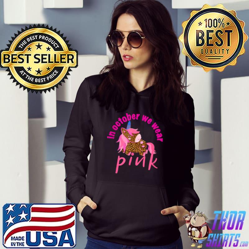 In October We Wear Pink Leopard Unicorn Butterfly T-Shirt Hoodie