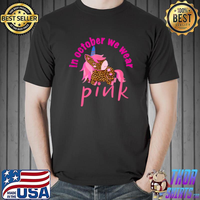 In October We Wear Pink Leopard Unicorn Butterfly T-Shirt